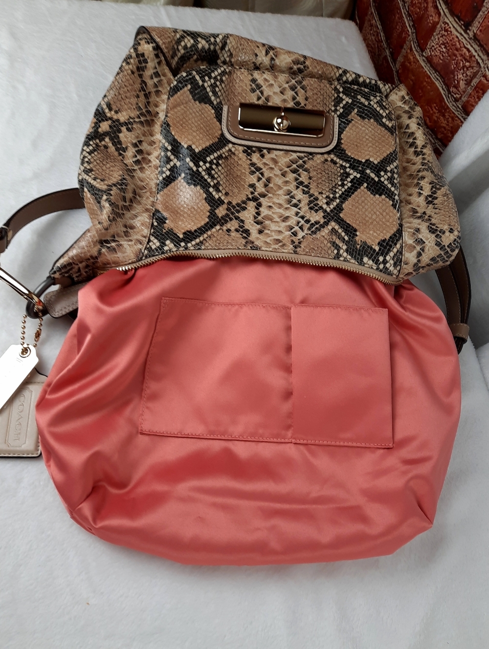 Coach Kristen Snakeskin Shoulder Bag - Tan and Black - Picture 16 of 16